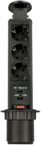 Розетка встраиваемая выдвижная механическая GTV 3-м.+2xUSB Ø60мм черный картинка